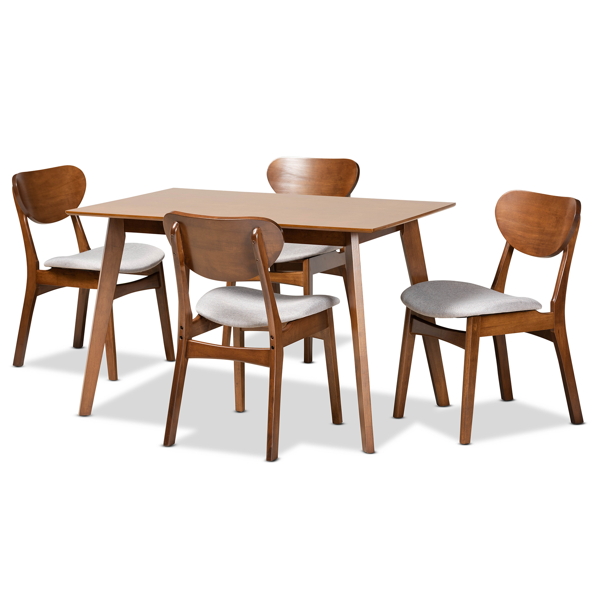 Baxton Studio Katya Mid-Century Modern Grey Fabric Upholstered and Walnut Brown Finished Wood 5-Piece Dining Set